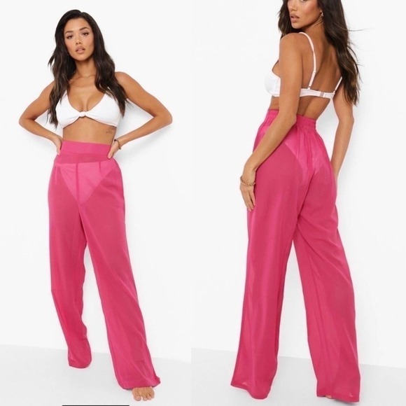 Boohoo pink wide leg beach cover up size medium - Picture 1 of 7